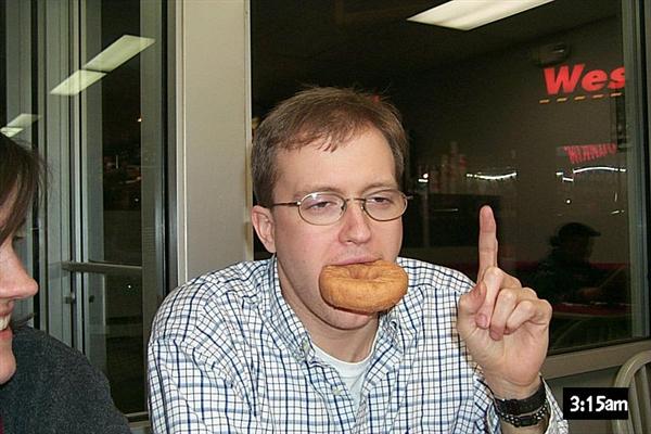 This shot was for respect.  That was really the ringer.  He had chosen eight glazed donuts, the lightest of all donuts and I insisted that there be one 