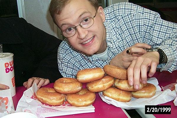 This is Greg taking a bet of mine that he couldn't eat 9 donuts