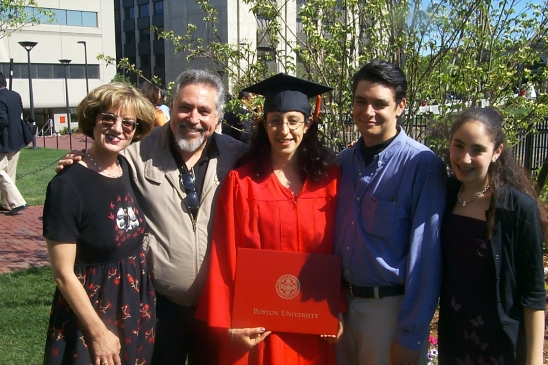 Rachel and her father's family, Rhonda, Dad, herself, David, and Amy