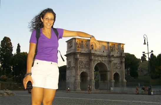 Rachel on the Arch.  I tried some funny work with the camera but didn't compensate enough for the parallax so it looks like the arm is above the arch.
