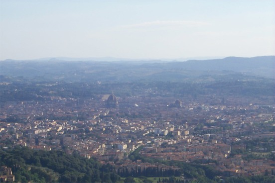 ... It turned out on our way to the train station when we left Florence we happened to take the bus the wrong direction and it took us directly to the spot where the photo was taken, but as we were in a hurry I was unable to take a picture.  Hopefully a future trip will provide the opportunity. Here you see the Duomo.  