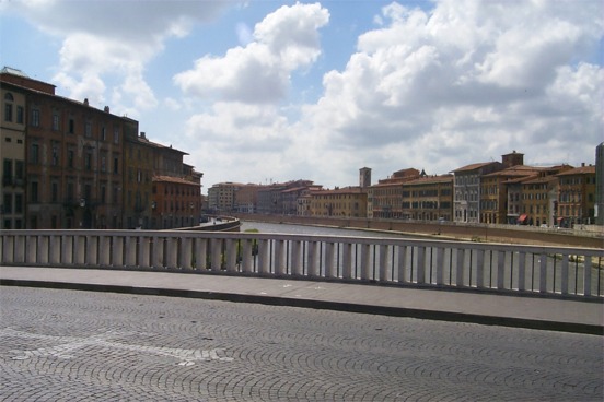 A shot from Ponte di Mezzo over the Arno River.  We took a train from Florence to see the tower, which is about 70 miles away.  
