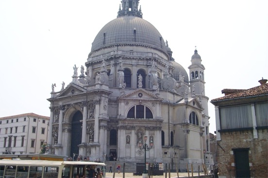 Nearing the end of our waterbus ride - the Santa Maria della Salute near the Venice Accademy.