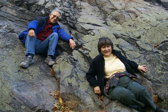 Parents on the rocks.  We hiked around the reservation for a few hours and found some good rock walls to climb.  My mom wasn't so happy about coming down, but she did well.