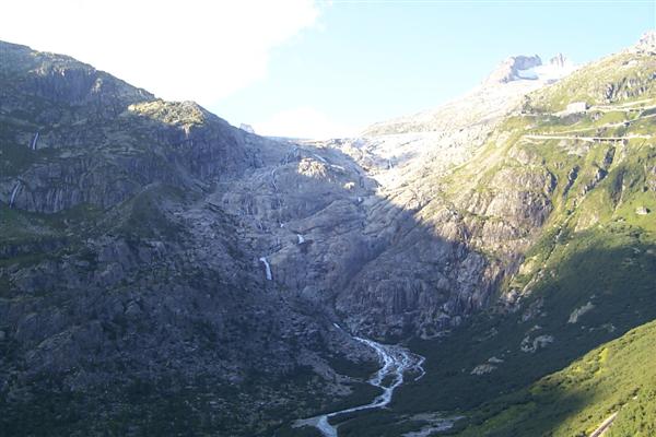 Here is a shot of the Rhône Glacier, it's a bit above us here, which is the source of the Rhône river.