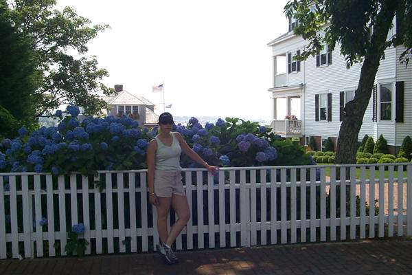 In July 2003 Rachel and I took a nice weekend trip to Martha's Vineyard.  Here's Rae in front of a house in Edgartown.