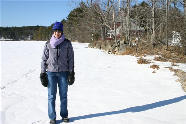 On probably the coldest weekend of the year Rachel and I went skiing at Sunday River in Maine.  It was so cold that we decided to skip skiing on Sunday and take a leisurely drive back home.  Here is Rachel on a frozen lake.